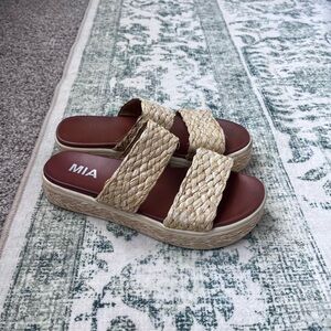 MIA Women's Tan Woven Slide Platform Sandals
